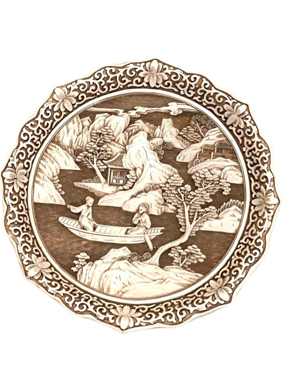Arnart Ivory Dynasty Plate Resin Carved Decorative Plate 9.5" Vintage 1982